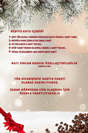 Yılbaşı 2’li Fincan seti & Dubai Çikolatası & Filtre Kahve Hediye Seti Gift Box-7