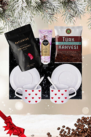 Yılbaşı 2’li Fincan seti & Bitter Çikolatalı Çilek Draje & Türk Kahvesi Hediye Seti Gift Box-8
