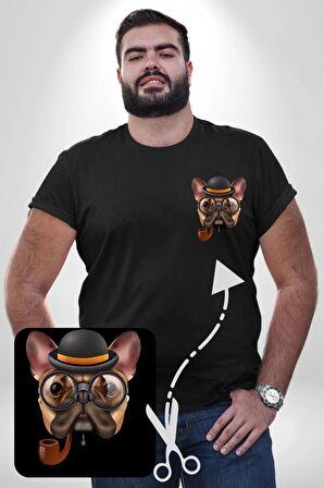 Köpek Pug Gözlüklü Siyah Büyük Beden Kadın Basic Minimal Baskılı Tişört