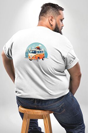Wolkswagen Karavan Kış Gezisi Büyük Beden Beyaz Tişört Kadın Erkek Ünisex Sırt Baskılı