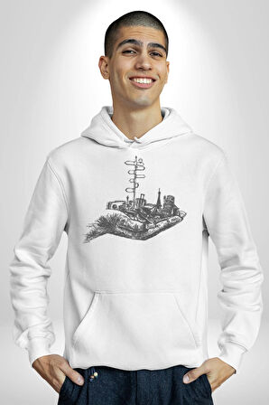 Avuçumun İçindeki Dünya Harikaları Eyfel Pizza Kadın Erkek  Beyaz Kapüşonlu Sweatshirt Hoodie
