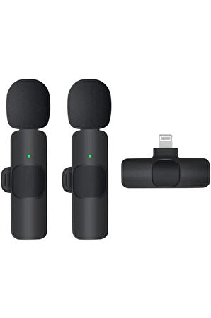 K9 Kablosuz Yaka Mikrofonu Lightning 2 li Mini Mikrofon Youtube Tik Tok 2 Adet