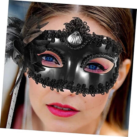 Siyah Işıltılı Tutmalı Fotoğraf Çekimi Maskesi 18x29 Cm