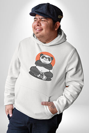 Yoga Panda  Kadın Erkek  Beyaz Kapüşonlu Sweatshirt Hoodie