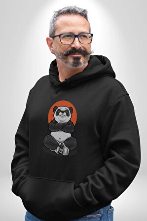 Yoga Panda  Kadın Erkek  Siyah Kapüşonlu Sweatshirt Hoodie