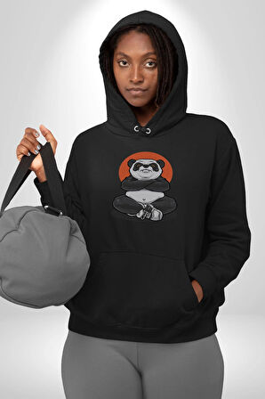Yoga Panda  Kadın Erkek  Siyah Kapüşonlu Sweatshirt Hoodie