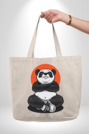 Yoga Panda 47X36x8 Kadın Erkek Çocuk Kanvas Körüklü Büyük Boy Çanta