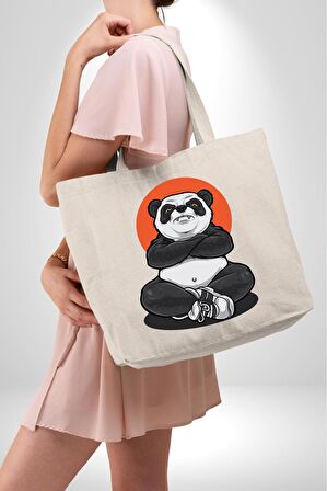 Yoga Panda 47X36x8 Kadın Erkek Çocuk Kanvas Körüklü Büyük Boy Çanta