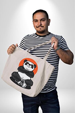 Yoga Panda 47X36x8 Kadın Erkek Çocuk Kanvas Körüklü Büyük Boy Çanta