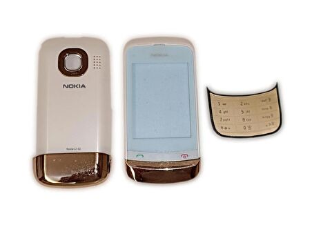 Nokia C2-03 Kasa Kapak Nokia C2-03 Beyaz Gold Renk Orta Kasa Ön Kapak Arka Kapak Tuş Takımı