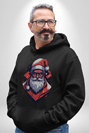 Cool Santa Claus Noel Baba Kadın Erkek  Siyah Kapüşonlu Sweatshirt Hoodie