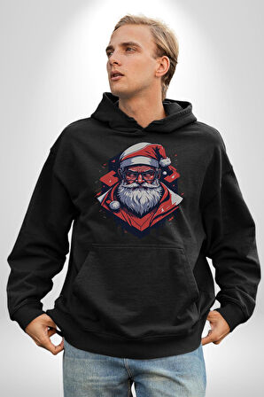 Cool Santa Claus Noel Baba Kadın Erkek  Siyah Kapüşonlu Sweatshirt Hoodie
