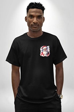 Cool Santa Claus Noel Baba Siyah Oversize Kadın Erkek Ön ve Sırt Baskılı Tişört