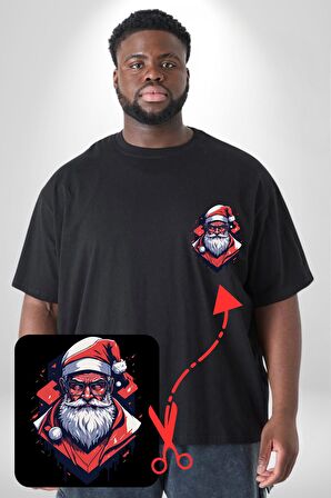 Cool Santa Claus Noel Baba Siyah Büyük Beden Kadın Basic Minimal Baskılı Tişört