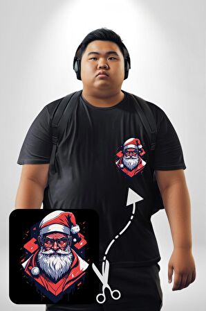 Cool Santa Claus Noel Baba Siyah Büyük Beden Kadın Basic Minimal Baskılı Tişört