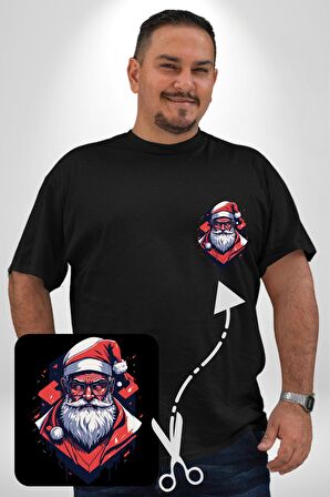 Cool Santa Claus Noel Baba Siyah Büyük Beden Kadın Basic Minimal Baskılı Tişört