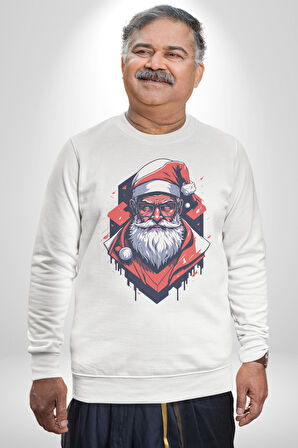 Cool Santa Claus Noel Baba Kadın Erkek  Beyaz Baskılı Sweatshirt 