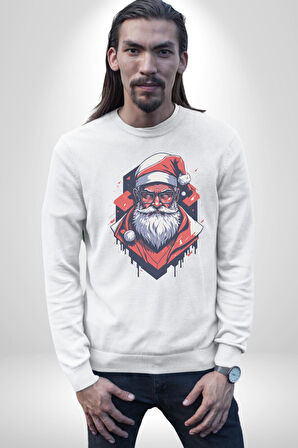 Cool Santa Claus Noel Baba Kadın Erkek  Beyaz Baskılı Sweatshirt 