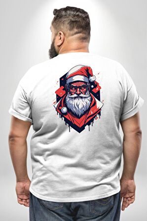 Cool Santa Claus Noel Baba Büyük Beden Beyaz Tişört Kadın Erkek Ünisex Sırt Baskılı