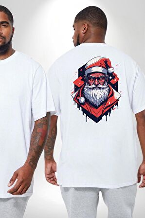 Cool Santa Claus Noel Baba Büyük Beden Beyaz Tişört Kadın Erkek Ünisex Sırt Baskılı