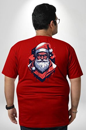 Cool Santa Claus Noel Baba Büyük Beden Kırmızı Tişört Kadın Erkek Ünisex Sırt Baskılı