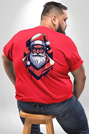 Cool Santa Claus Noel Baba Büyük Beden Kırmızı Tişört Kadın Erkek Ünisex Sırt Baskılı