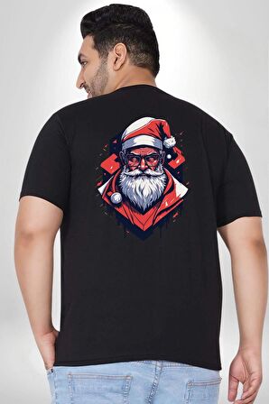 Cool Santa Claus Noel Baba Büyük Beden Siyah Tişört Kadın Erkek Ünisex Sırt Baskılı