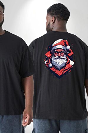 Cool Santa Claus Noel Baba Büyük Beden Siyah Tişört Kadın Erkek Ünisex Sırt Baskılı