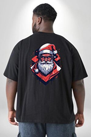 Cool Santa Claus Noel Baba Büyük Beden Siyah Tişört Kadın Erkek Ünisex Sırt Baskılı
