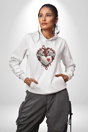 Robot Kalp Atardamar  Kadın Erkek  Beyaz Kapüşonlu Sweatshirt Hoodie