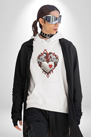 Robot Kalp Atardamar  Kadın Erkek  Beyaz Kapüşonlu Sweatshirt Hoodie