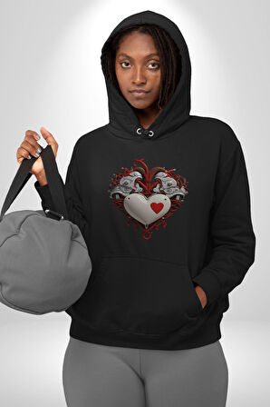 Robot Kalp Atardamar  Kadın Erkek  Siyah Kapüşonlu Sweatshirt Hoodie