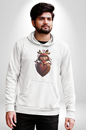 Çikolata Kız Kalbi Kadın Erkek  Beyaz Kapüşonlu Sweatshirt Hoodie