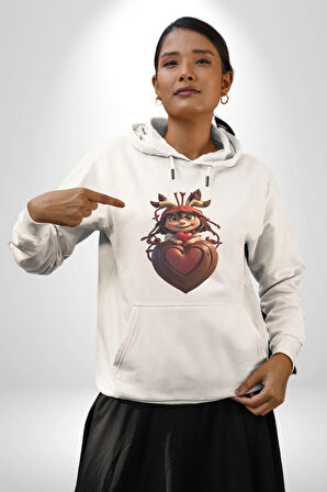 Çikolata Kız Kalbi Kadın Erkek  Beyaz Kapüşonlu Sweatshirt Hoodie