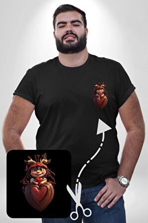 Çikolata Kız Kalbi Siyah Büyük Beden Kadın Basic Minimal Baskılı Tişört