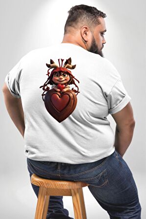 Çikolata Kız Kalbi Büyük Beden Beyaz Tişört Kadın Erkek Ünisex Sırt Baskılı