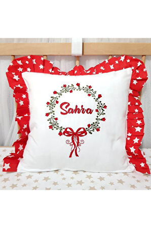 40x40 cm Nakışlı Bebek Kırlenti İsimli Fırfırlı Takı Yastığı İçi Dolgulu C20