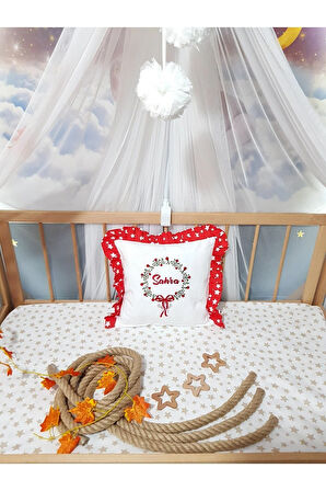 40x40 cm Nakışlı Bebek Kırlenti İsimli Fırfırlı Takı Yastığı İçi Dolgulu C20