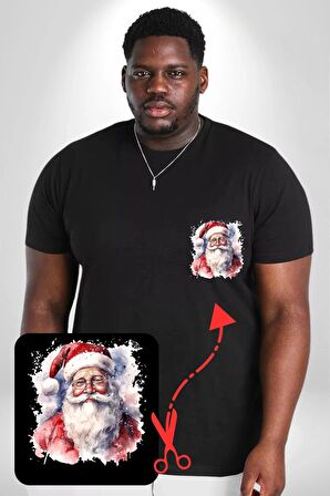 Mutlu Noel Baba Yeni Yıl Tasarımı Siyah Büyük Beden Kadın Basic Minimal Baskılı Tişört
