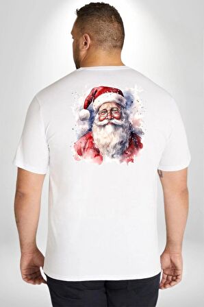 Mutlu Noel Baba Yeni Yıl Tasarımı Büyük Beden Beyaz Tişört Kadın Erkek Ünisex Sırt Baskılı