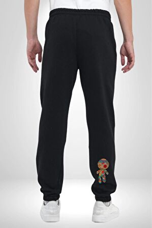 Voofoo Bebeği Doll Doldurulmuş Bebek Pamuklu 3 İplik Siyah Eşofman Altı Erkek Oversize Kesim Dijital Baskılı
