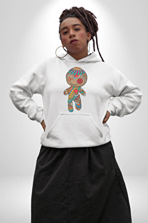 Voofoo Bebeği Doll Doldurulmuş Bebek Kadın Erkek  Beyaz Kapüşonlu Sweatshirt Hoodie