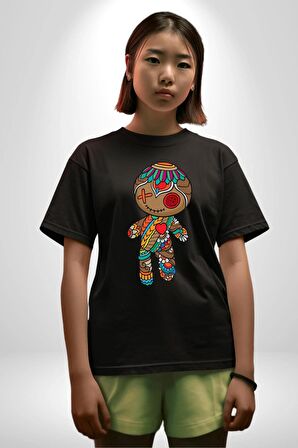 Voofoo Bebeği Doll Doldurulmuş Bebek Pamuklu Bisiklet Yaka Kadın Erkek Oversize Boyfriend Dijital Baskılı Siyah T-shirt