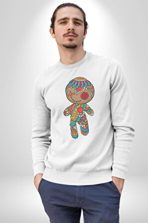 Voofoo Bebeği Doll Doldurulmuş Bebek Kadın Erkek  Beyaz Baskılı Sweatshirt 