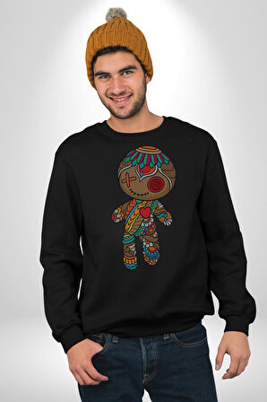 Voofoo Bebeği Doll Doldurulmuş Bebek Kadın Erkek  Siyah Baskılı Sweatshirt 