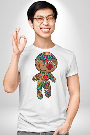 Voofoo Bebeği Doll Doldurulmuş Bebek Kadın Erkek Unisex Beyaz Organik Baskılı T-Shirt Penye Yüksek Kalite