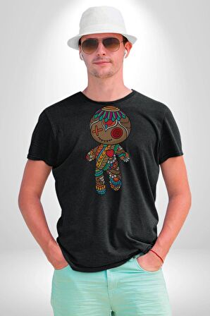 Voofoo Bebeği Doll Doldurulmuş Bebek Kadın Erkek Unisex Siyah Organik Baskılı T-Shirt Penye Yüksek Kalite