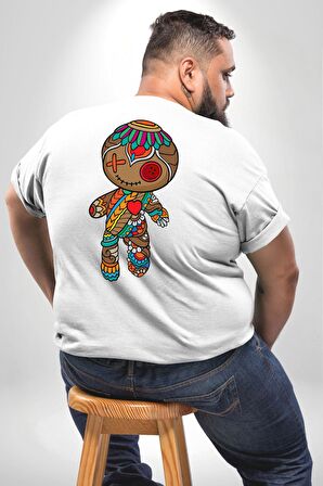 Voofoo Bebeği Doll Doldurulmuş Bebek Büyük Beden Beyaz Tişört Kadın Erkek Ünisex Sırt Baskılı