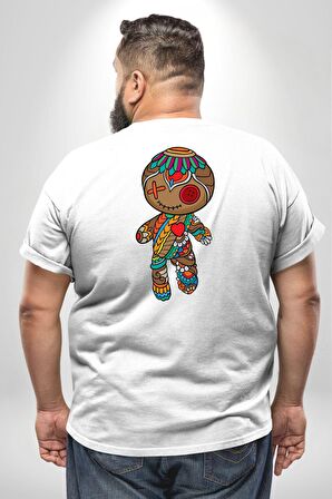Voofoo Bebeği Doll Doldurulmuş Bebek Büyük Beden Beyaz Tişört Kadın Erkek Ünisex Sırt Baskılı