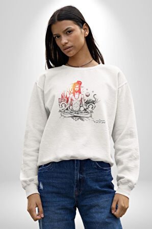 Uluslararası Yoga Günü 21 Temmuz  Kadın Erkek  Beyaz Baskılı Sweatshirt 